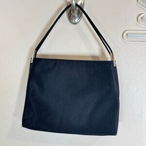 VTG 90s Nine West Mini Handbag Purse Black Nylon Silver Hardware